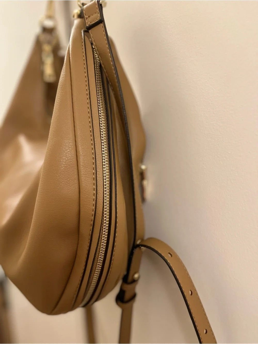 INC International Concepts Tan Convertible Hobo Bag with Gold Hardware-Like New
